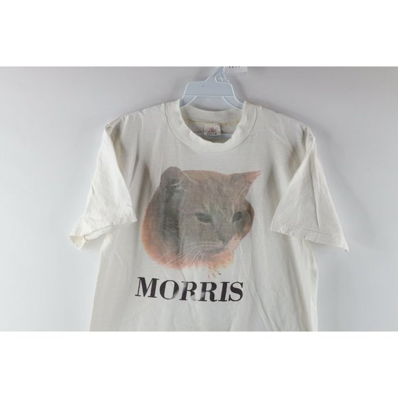 Vintage 70s Mens Medium 9Lives Morris the Cat Spell Out Short Sleeve T-Shirt USA - Picture 2 of 10